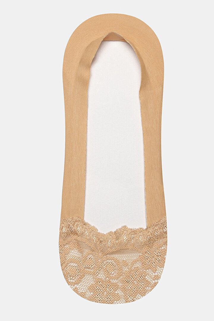 Ten Rengi Dantel Detaylı Babet Çorap - 1