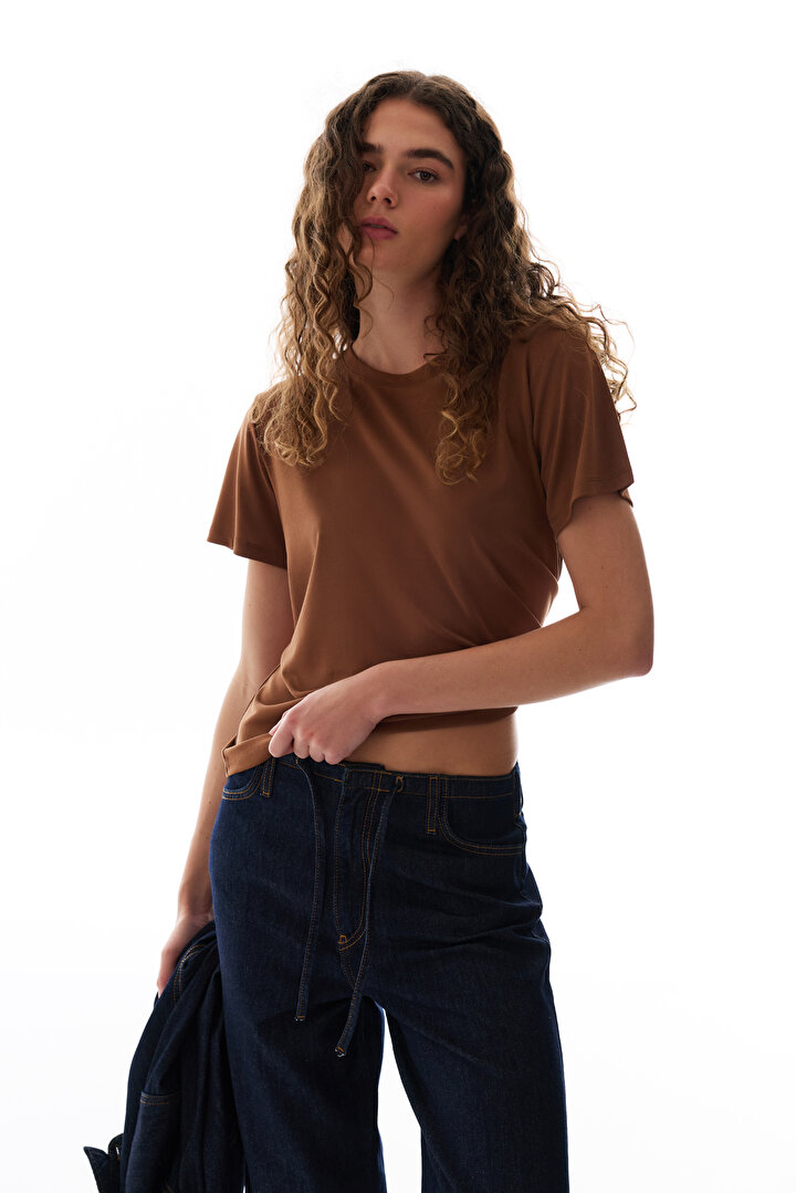 Brown Modal Crew Neck T-Shirt - 2