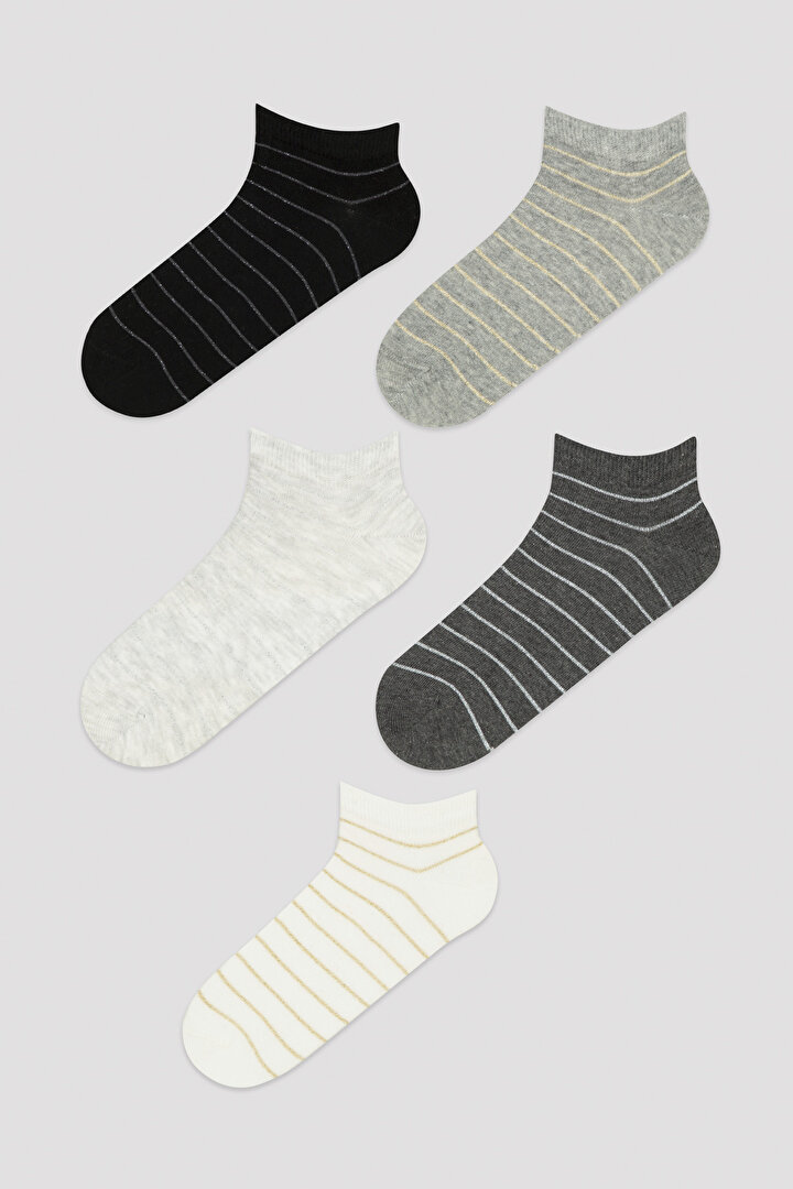 Çok Renkli Simli Çizgili 5'li Soket Çorap - 1