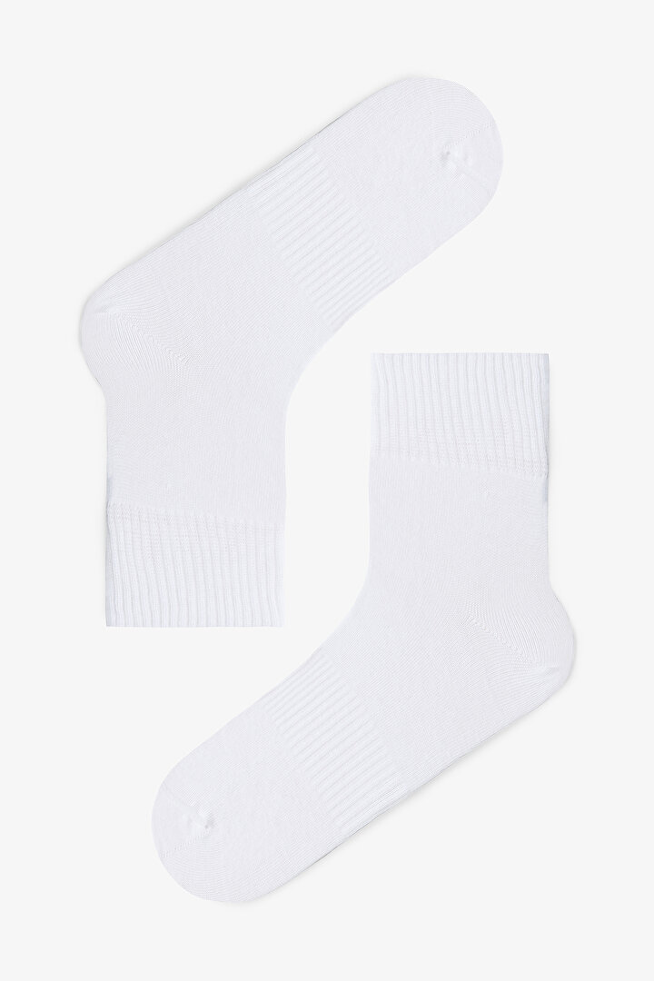 Beyaz Erkek Pamuklu Rahat Bilek Lastikli Basic Soket Çorap - 1