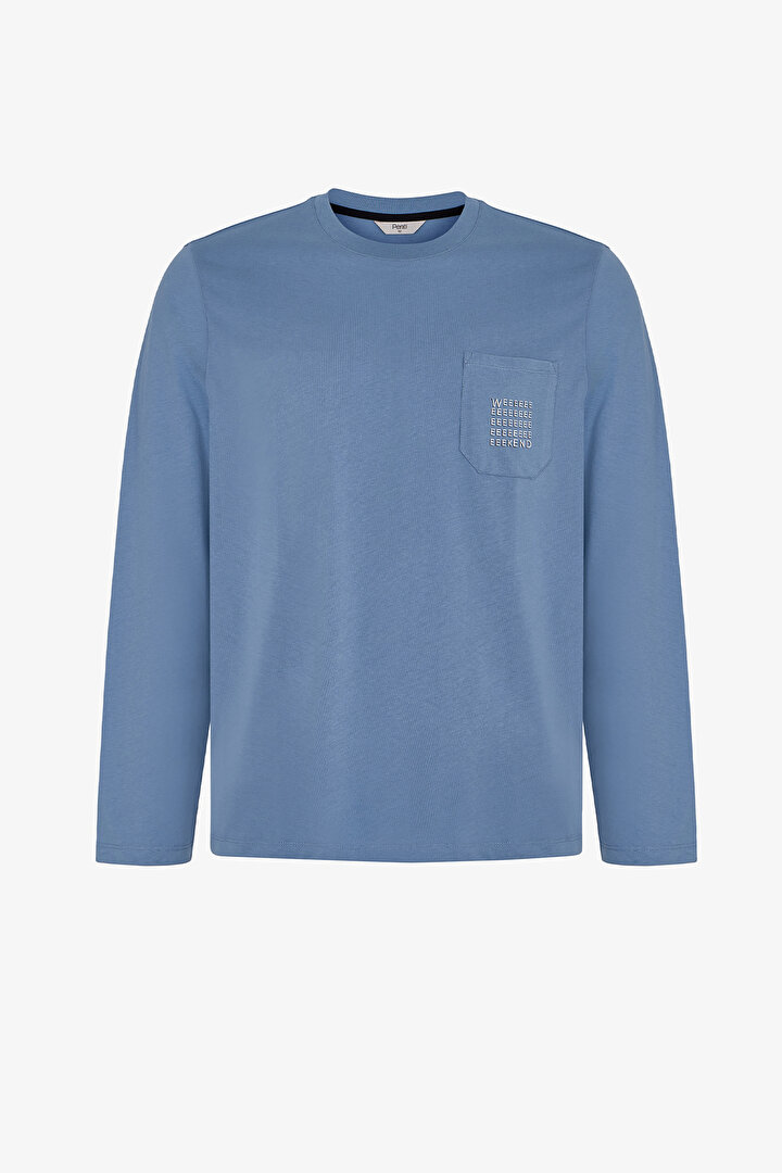 Erkek Steel Blue Çizgili Pantolon Uzun Kollu Pijama Takımı - 2