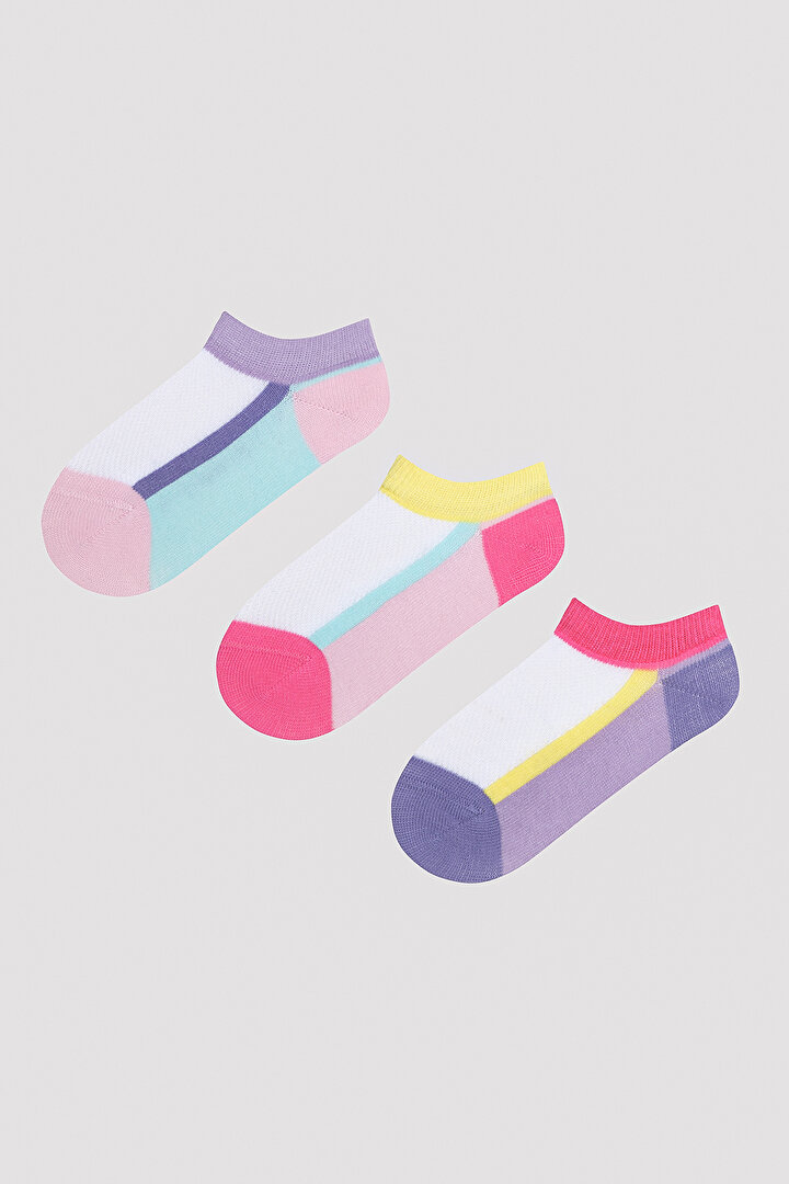 Kız Çocuk One Line Çok Renkli 3lü Patik Çorap - 1