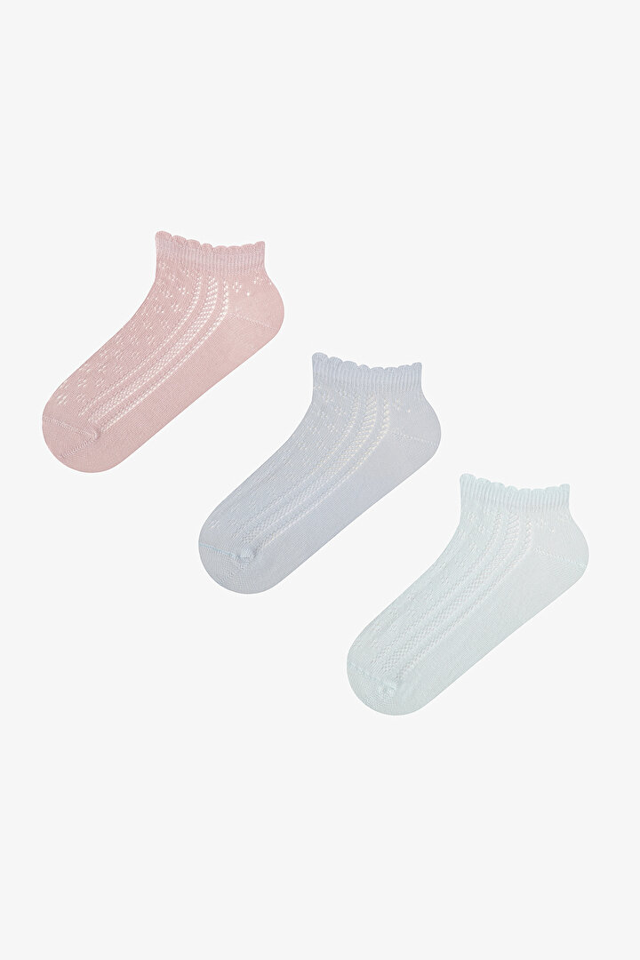 3 Çift Pamuklu Ajurlu Fırfırlı Patik Çorap - 1