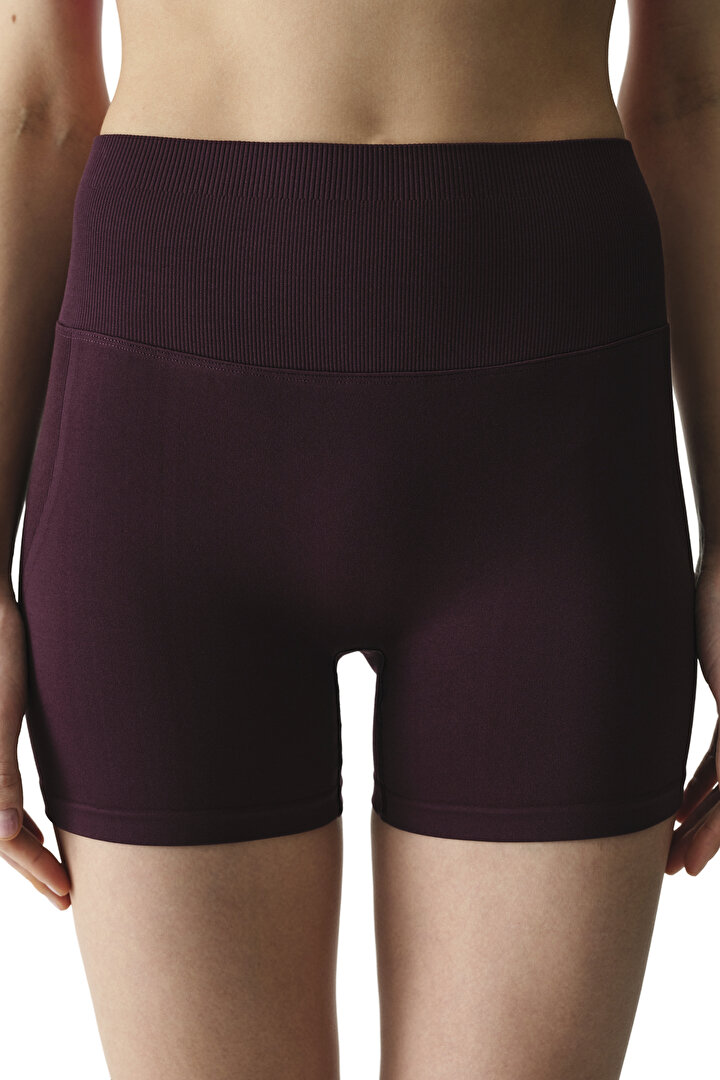 Bordo Seamless Push Up Hot Pantolon - 1