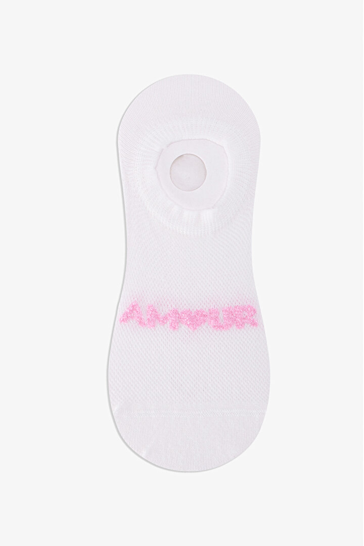 3 Çift Burun Dikişsiz Pamuklu Renkli Amour Slogan Desenli Sneaker Çorap - 2