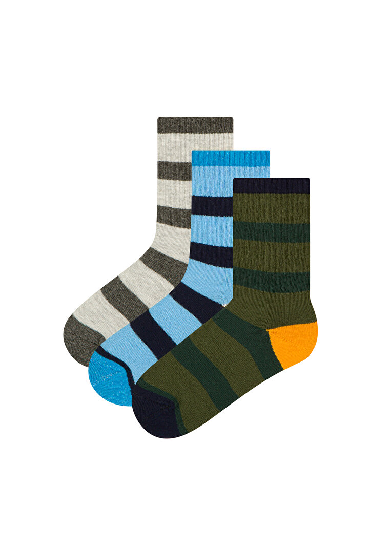 Erkek Çocuk Thick Stripe 3lü Soket Çorap - 1
