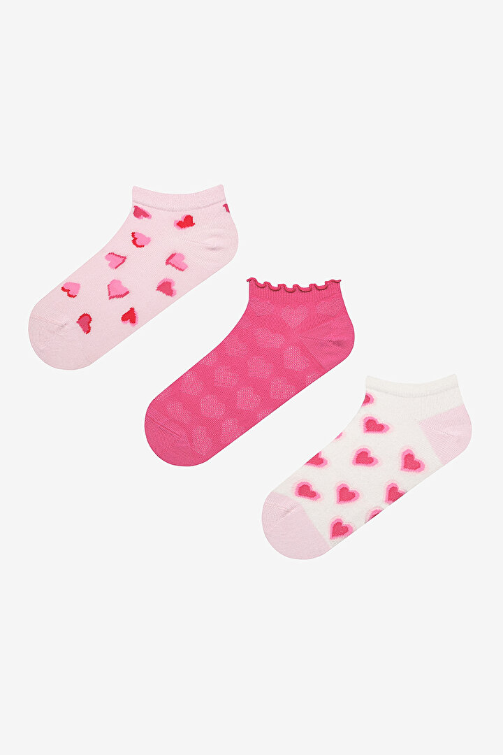 Heart Frill 3in1 Pink Multi Colour Liner Socks - 1