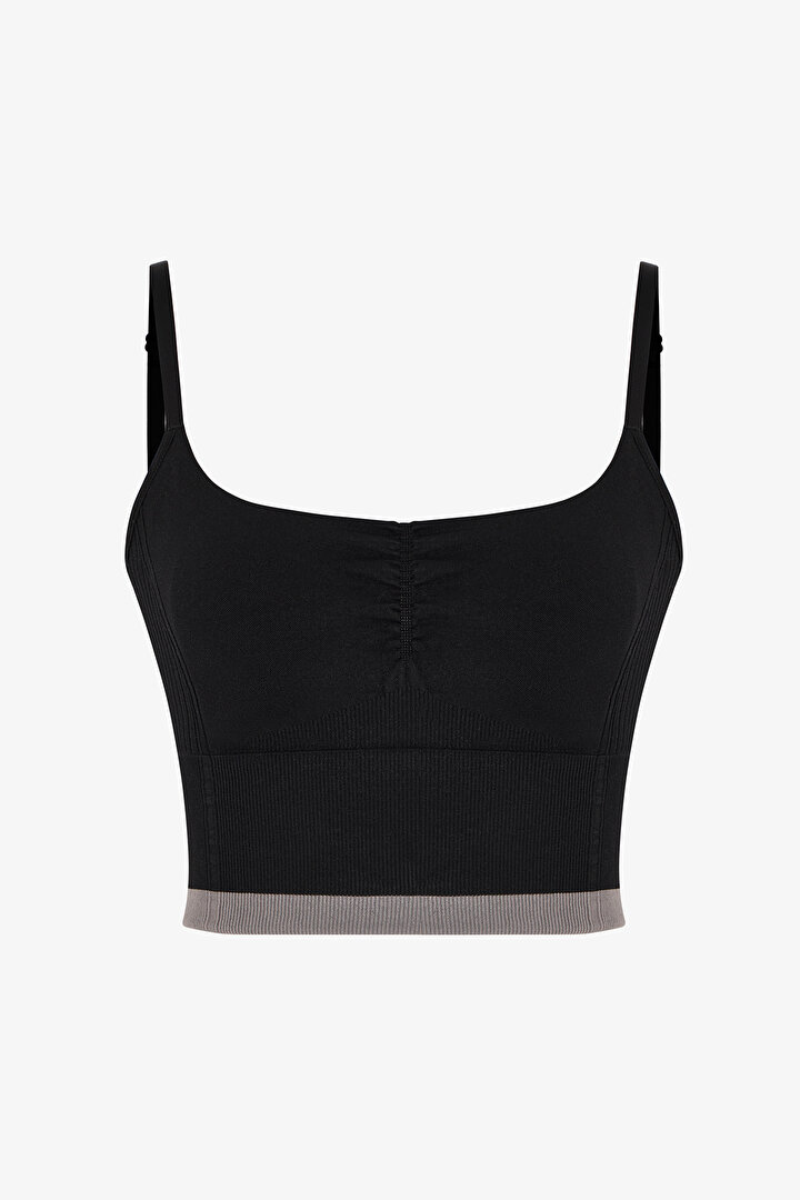 Siyah Çizgili Dikişsiz Seamless Spor Sütyeni - 1