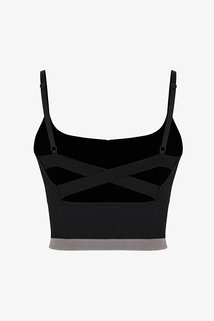 Siyah Çizgili Dikişsiz Seamless Spor Sütyeni - 2