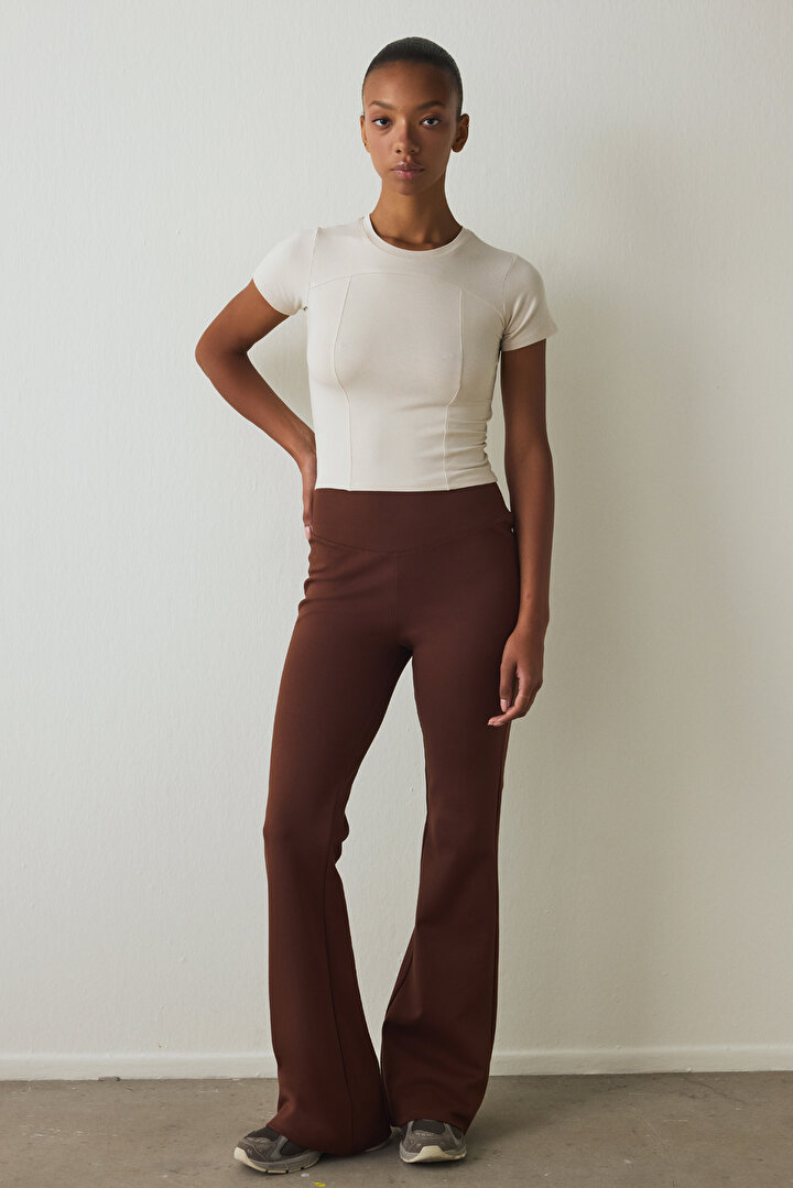 Cappuccino Easy High Waist Slim Fit Bell Bottom Trousers - 2