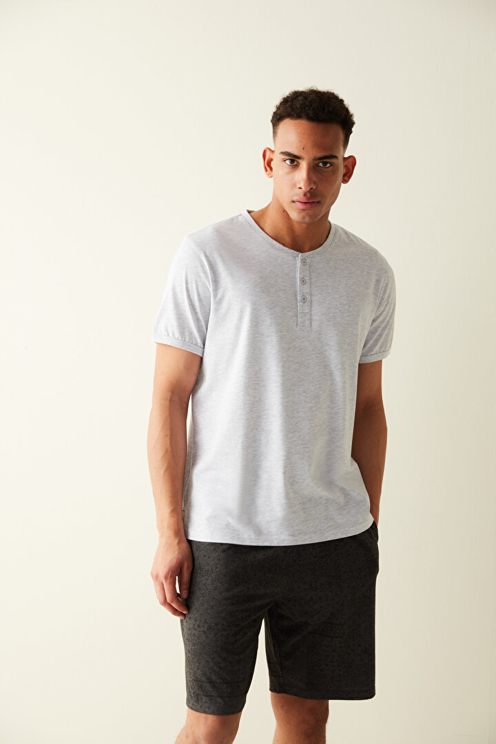 Man Grey Tshirt-Shorts PJ Set - 1