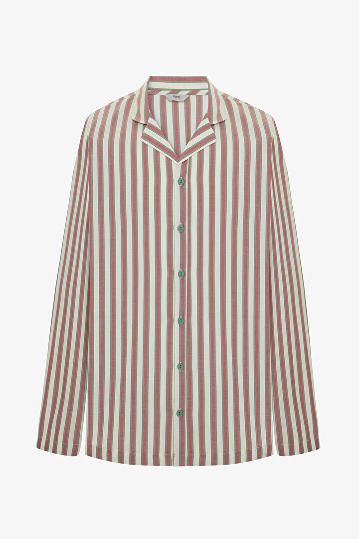 Renkli Çizgili Erkek Çift Kombini Gömlek Pijama Takımı - 2