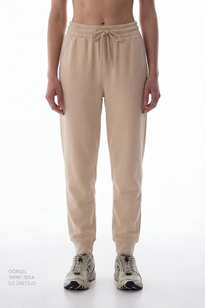 Beige Modal Adjustable Waist Jogger Sweatpants - 2
