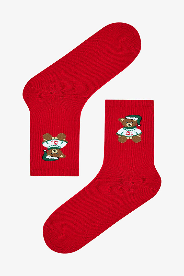 2 Çift Pamuklu Yeni Yıl Aycık Desenli Kutulu Soket Çorap - 2