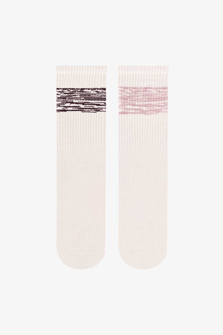 Beyaz Pembe Move Grip Çizgili Pamuklu 2 Çift Soket Çorap - 1