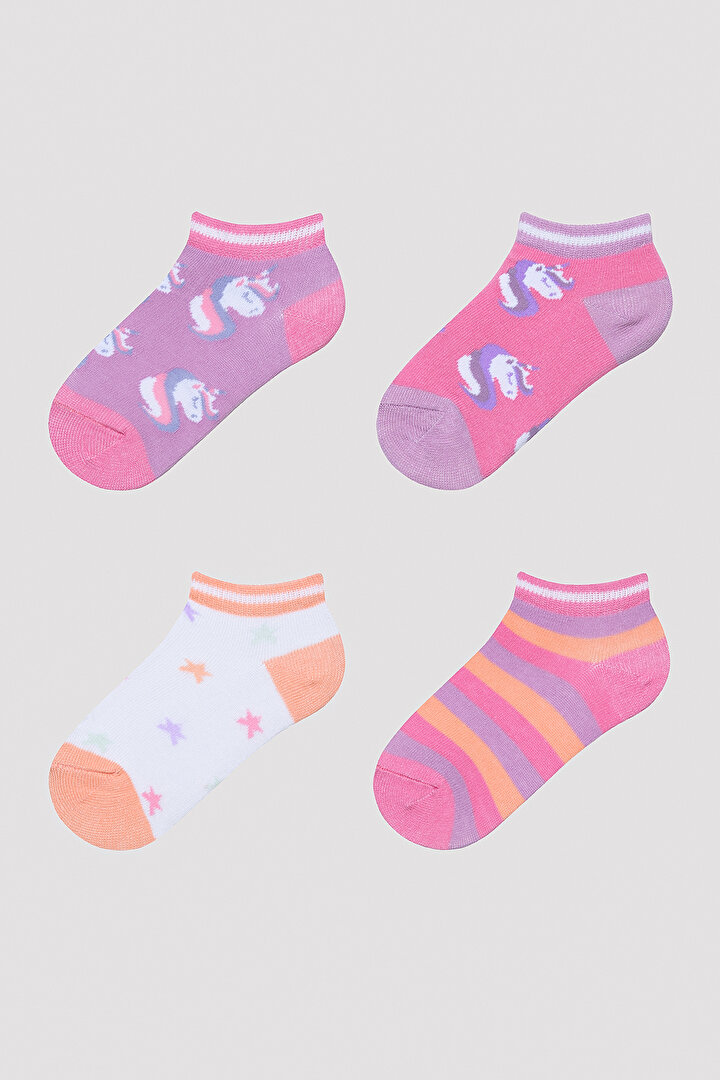 Kız Çocuk Star Unicorn Çok Renkli 4lü Patik Çorap - 1