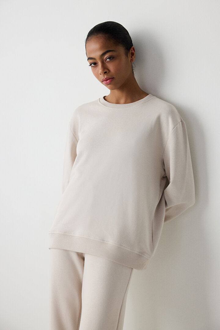 Oversize Active Beige Sweatshirt - 1