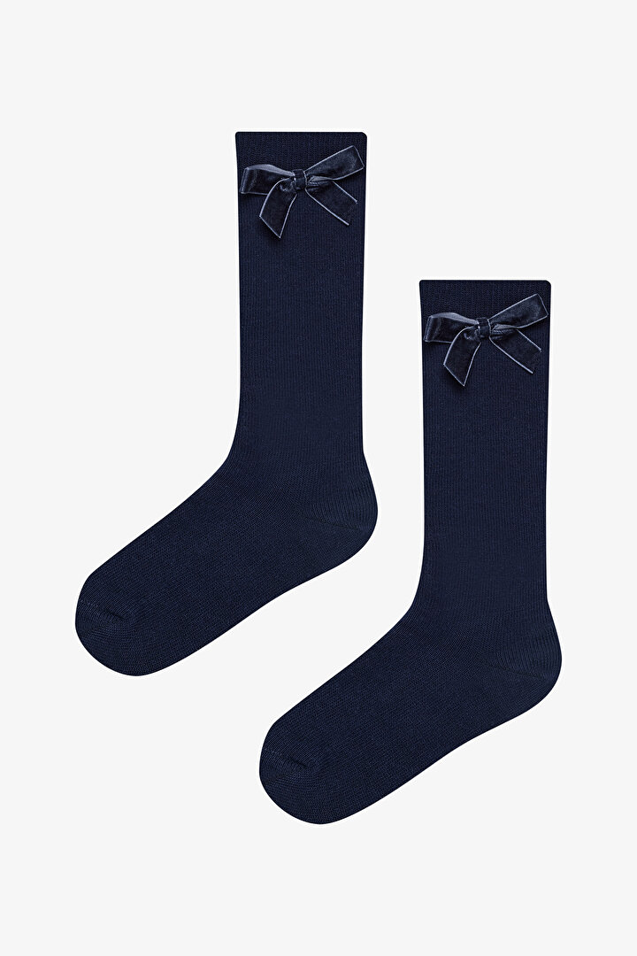 Kız Çocuk Navy Ribbon Pantolon Çorabı - 1