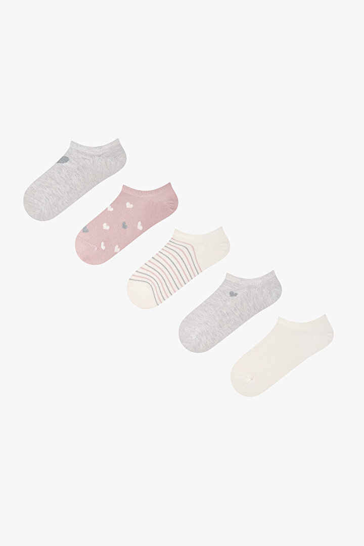 Grey Heart Stripe 5-Pack Sneaker Socks - 1