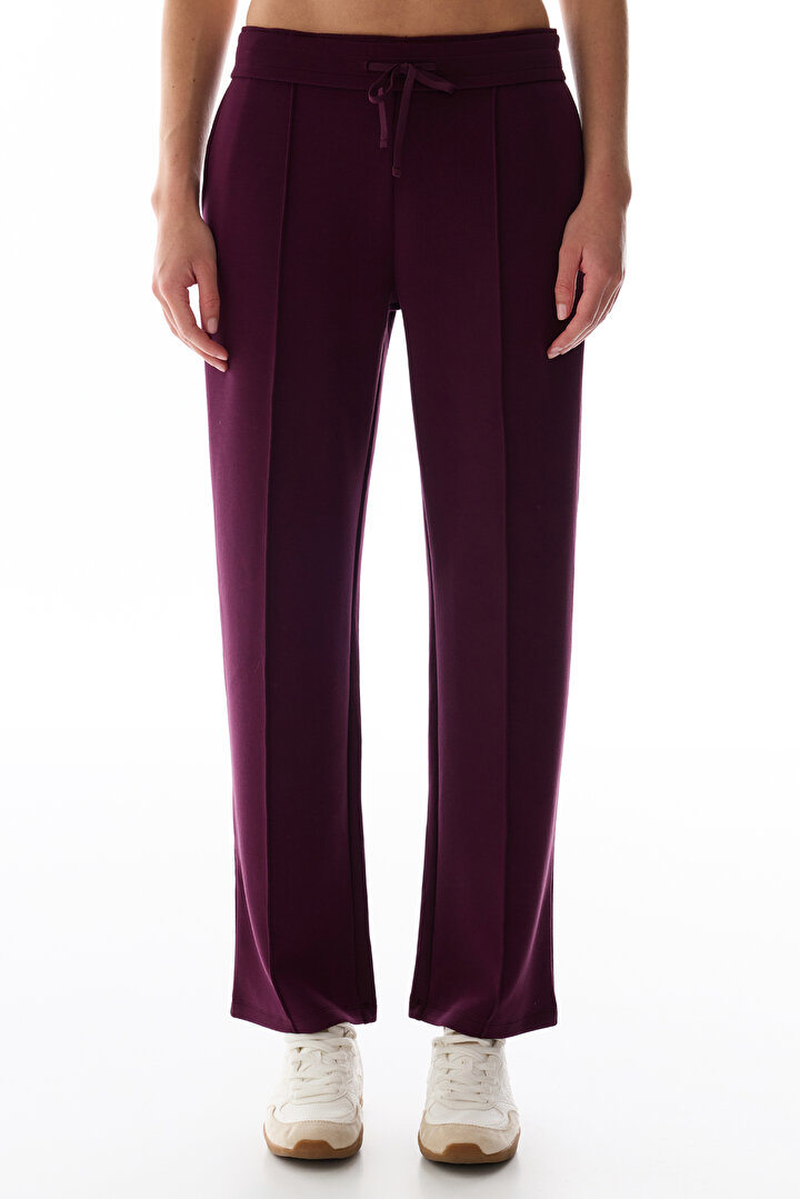 Burgundy Modal Straight Nervour Trousers - 2