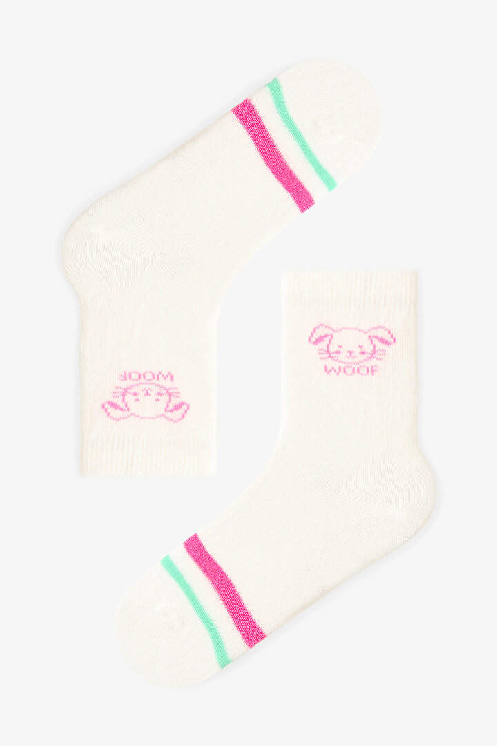Çok Renkli Kız Çocuk Pinky Woof 4lü Soket Çorap - 2