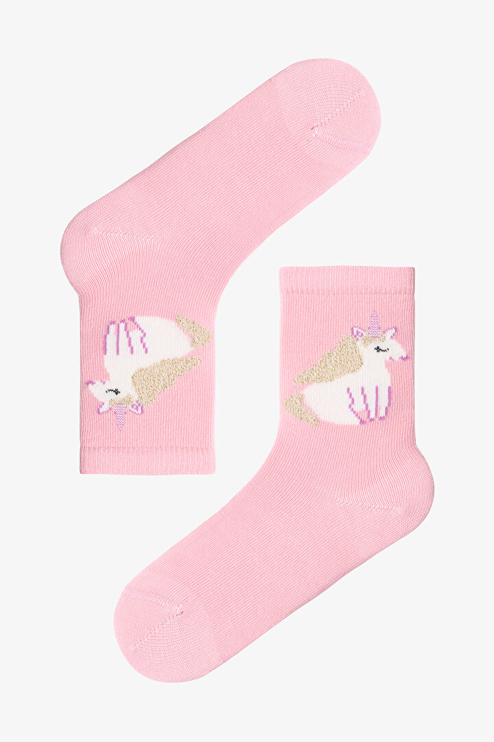 Çok Renkli Kız Çocuk Pink Rainbow Unicorn 4lü Soket Çorap - 2