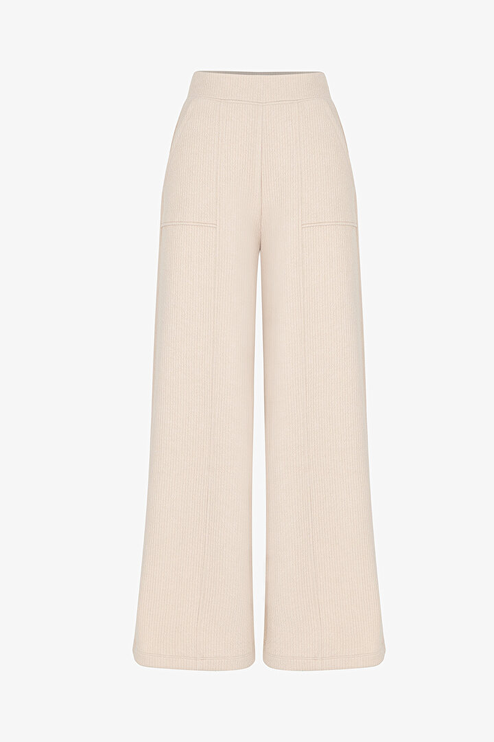 Pastel Bej Fitilli Dikiş Detaylı Pantolon - 1