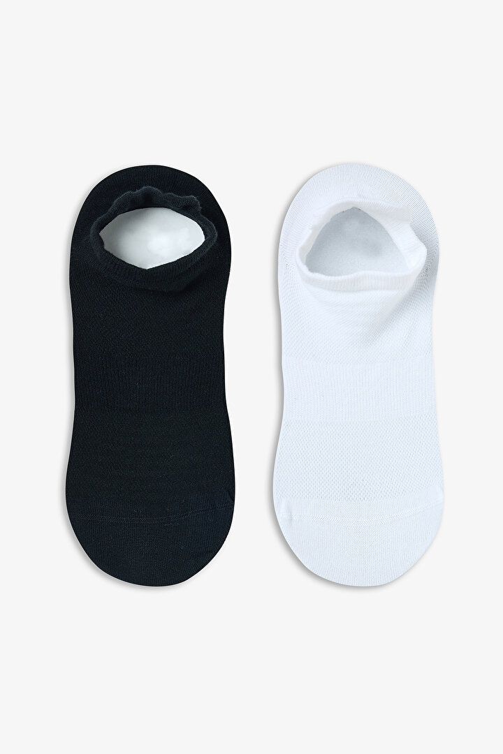 Siyah Beyaz Non Grip Sport  2li Patik Çorap - 1