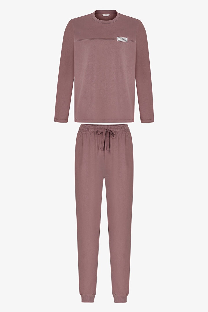 Erkek Kahverengi Doğal Uzun Kollu Jogger Pijama Takımı - 1