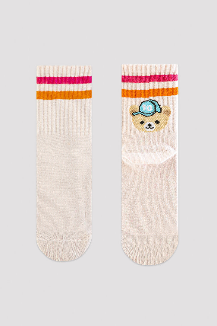 Beyaz Kız Çocuk Çizgili 2'li Soket Çorap - 1