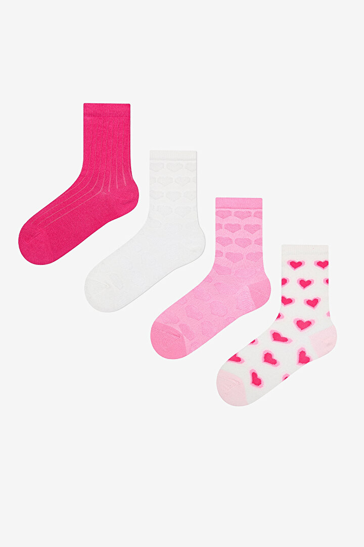 Girls Pink Heart 4in1 Multi Colour Socket Socks - 1