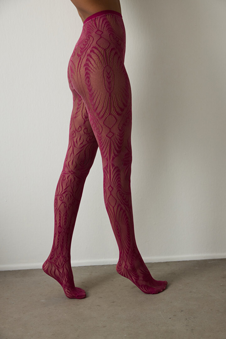 Açık Pembe Duo Etnik Desenli 15 Denye İnce Külotlu Çorap - 1