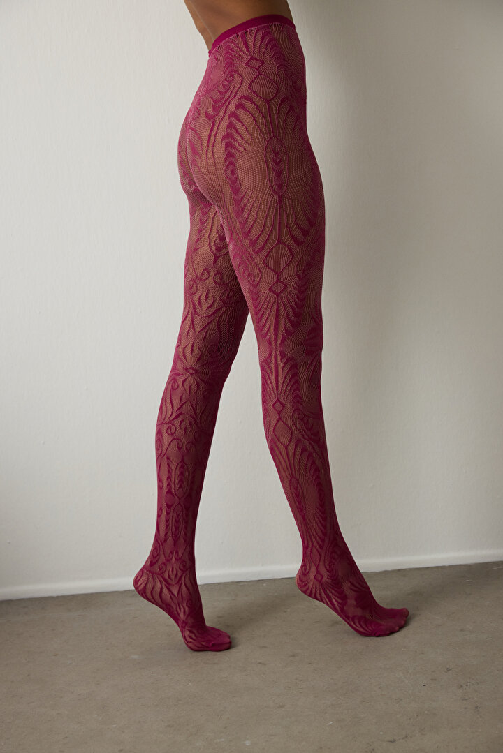 Açık Pembe Duo Etnik Desenli 15 Denye İnce Külotlu Çorap - 2