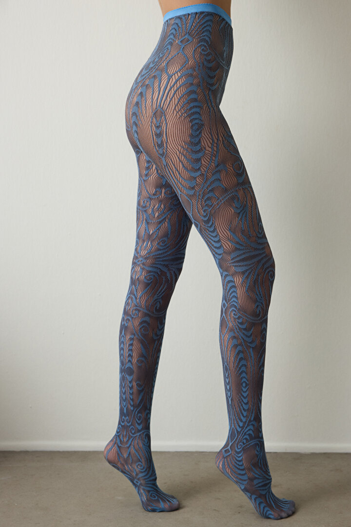 Kahverengi Duo File Etnik Desenli 15 Denye İnce Külotlu Çorap - 2