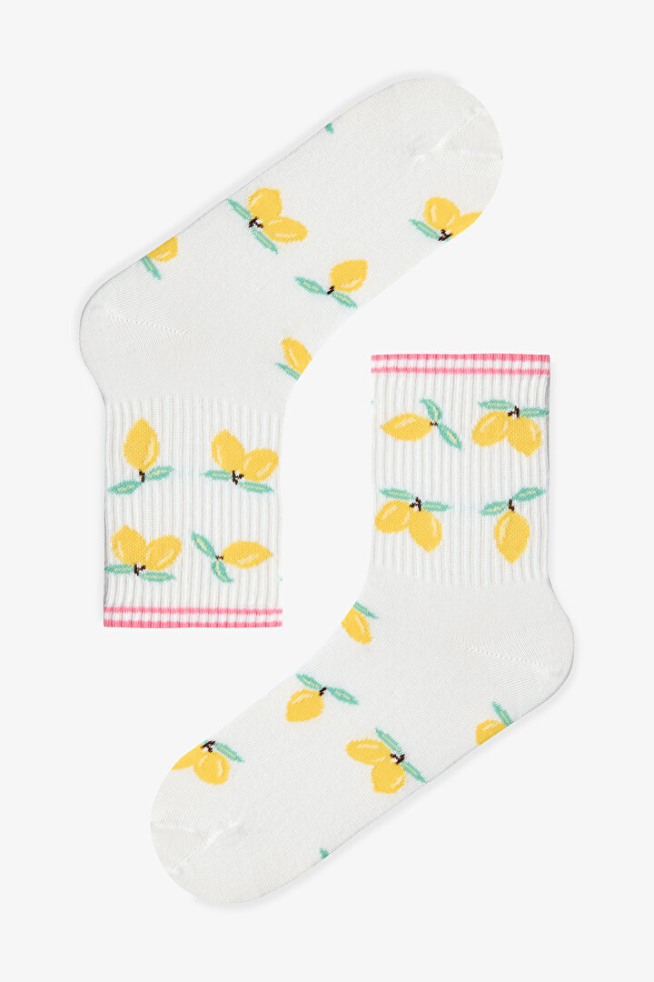 3 Çift Pamuklu Renkli Meyve Desenli Çizgi Detaylı Soket Çorap - 2