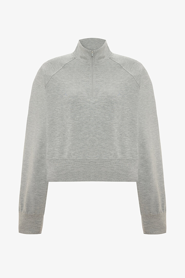 Gray Melange Modal Zipped Sweatshirt - 1