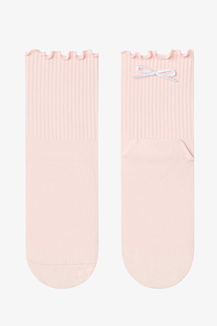 Pembe - Gri Ribbon Frill Soket Çorap - 1