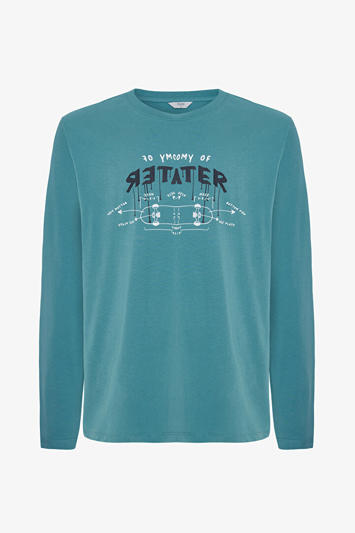 Erkek Skater Slogan Baskılı Bisiklet Yaka Pamuklu Pijama Takımı - 2