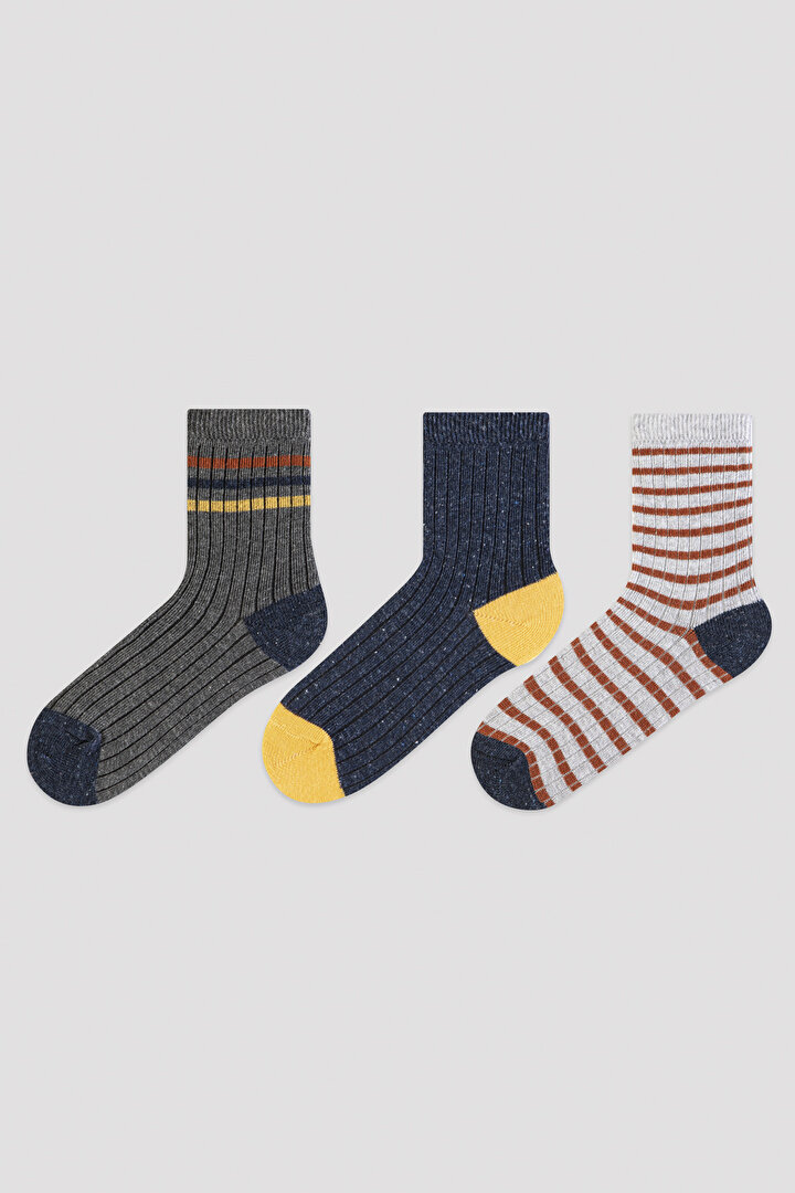Çok Renkli Erkek Çocuk Çizgili Soket Çorap - 1
