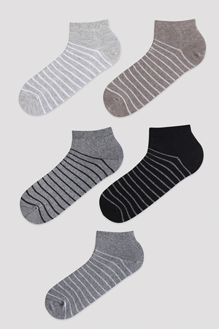Çok Renkli Erkek Çizgili 5'li Patik Çorap - 1