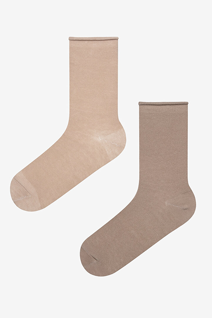 Basic 2in1 Beige Socket Socks - 1