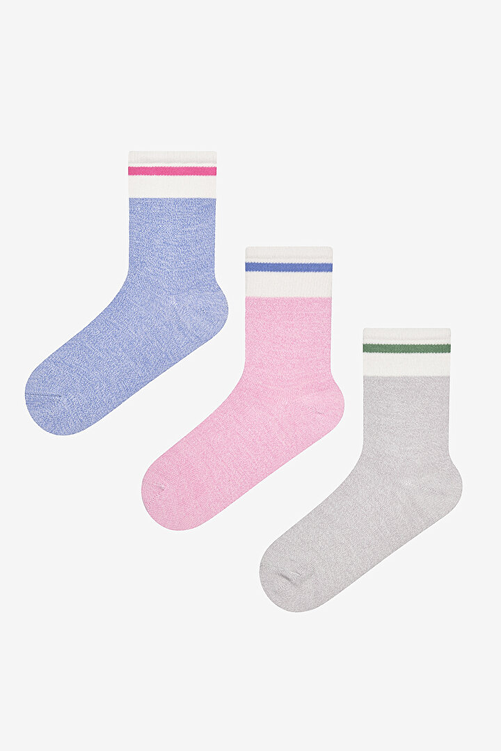 Colorful Ankle Line 3in1 Blue Pink Socket Socks - 1