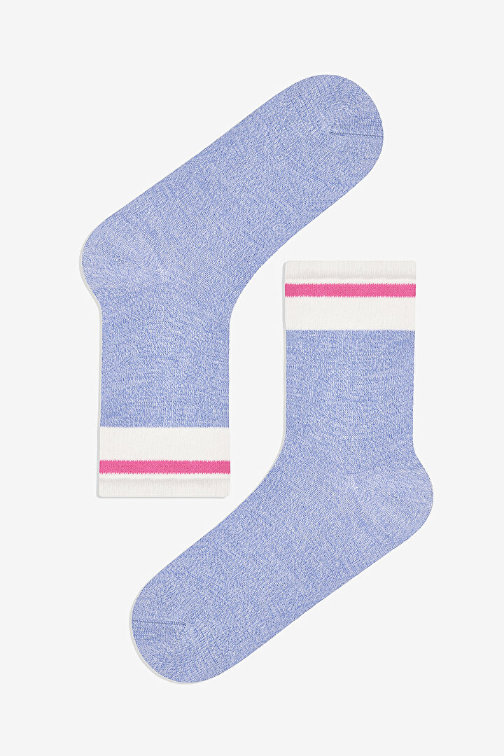 Colorful Ankle Line 3in1 Blue Pink Socket Socks - 2