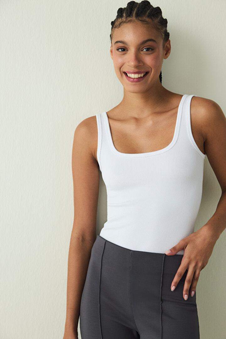 Optic White Seamless Square Neck Slim Fit Tank Top - 1
