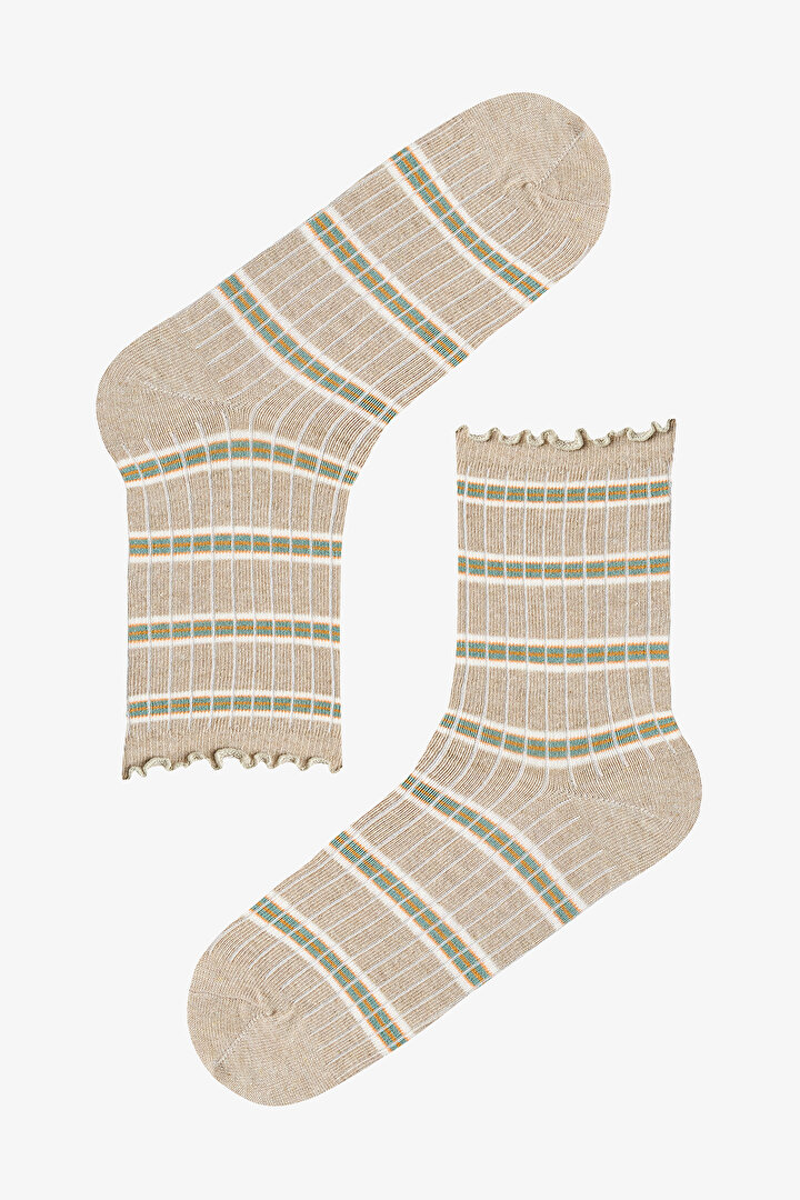 Kahve Sahlep Ruffled Stripe 3lü Soket Çorap - 2