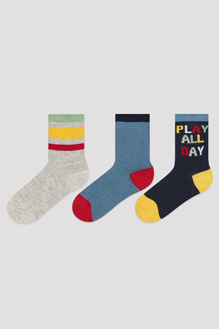 Çok Renkli Erkek Çocuk B.Play All Day 3lü Soket Çorap - 1