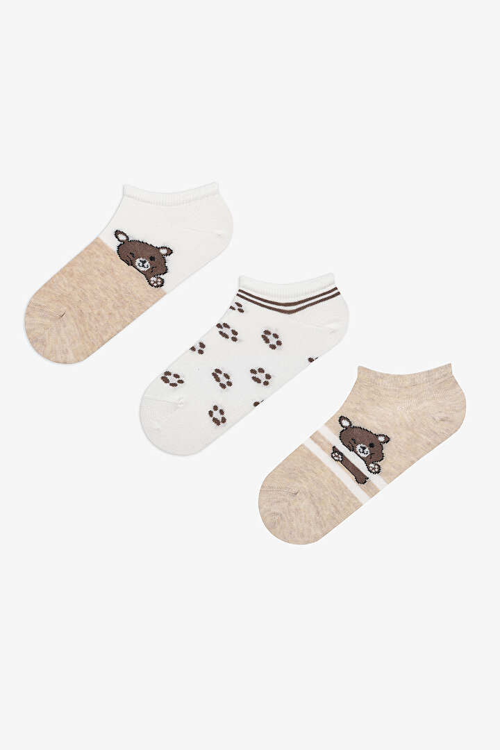 Bear Paw 3in1 Beige Multi Colour Liner Socks - 1