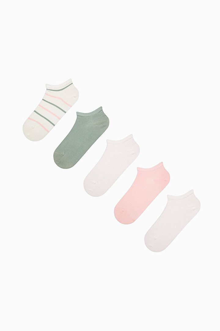 Pastel Colored Pink White 5in1 Liner Socks - 1