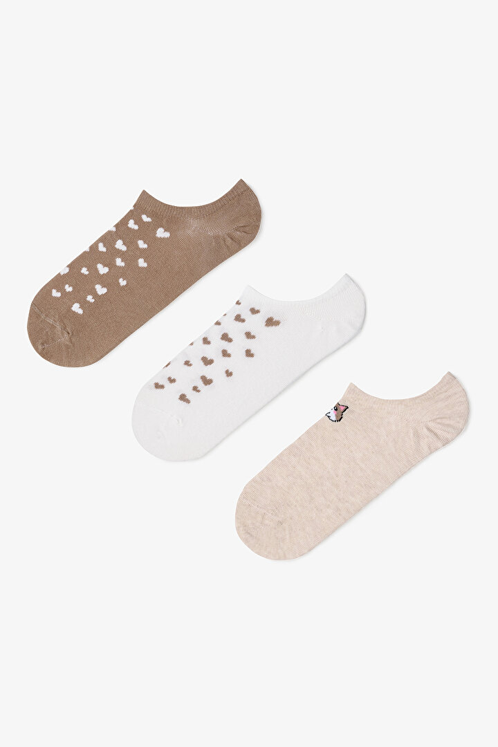 3 Çift Pamuklu Kedi Desenli Sneaker Çorap - 1