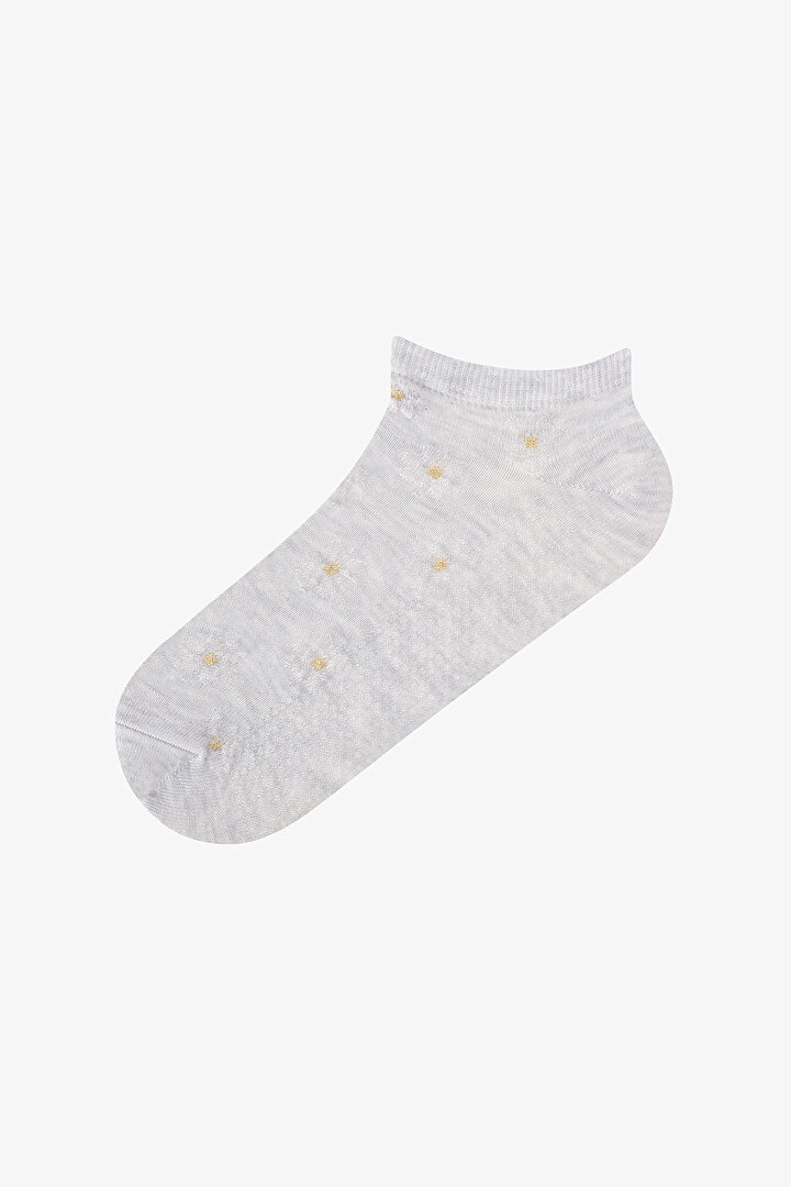 3 Çift Pamuklu Kabartma Çiçek Desenli Patik Çorap - 2